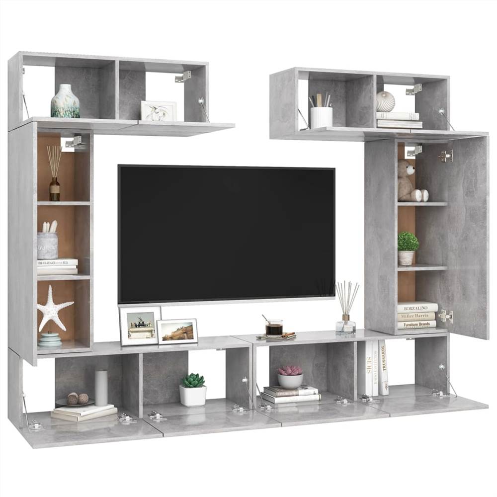 6 Piece TV Cabinet Set Concrete Grey Chipboard