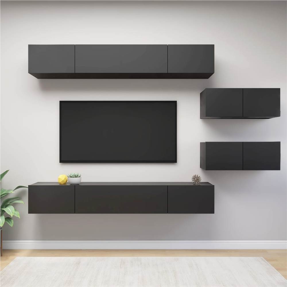 

6 Piece TV Cabinet Set Grey Chipboard