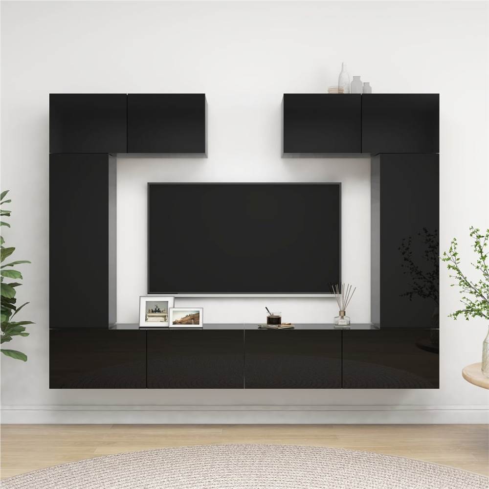 

6 Piece TV Cabinet Set High Gloss Black Chipboard