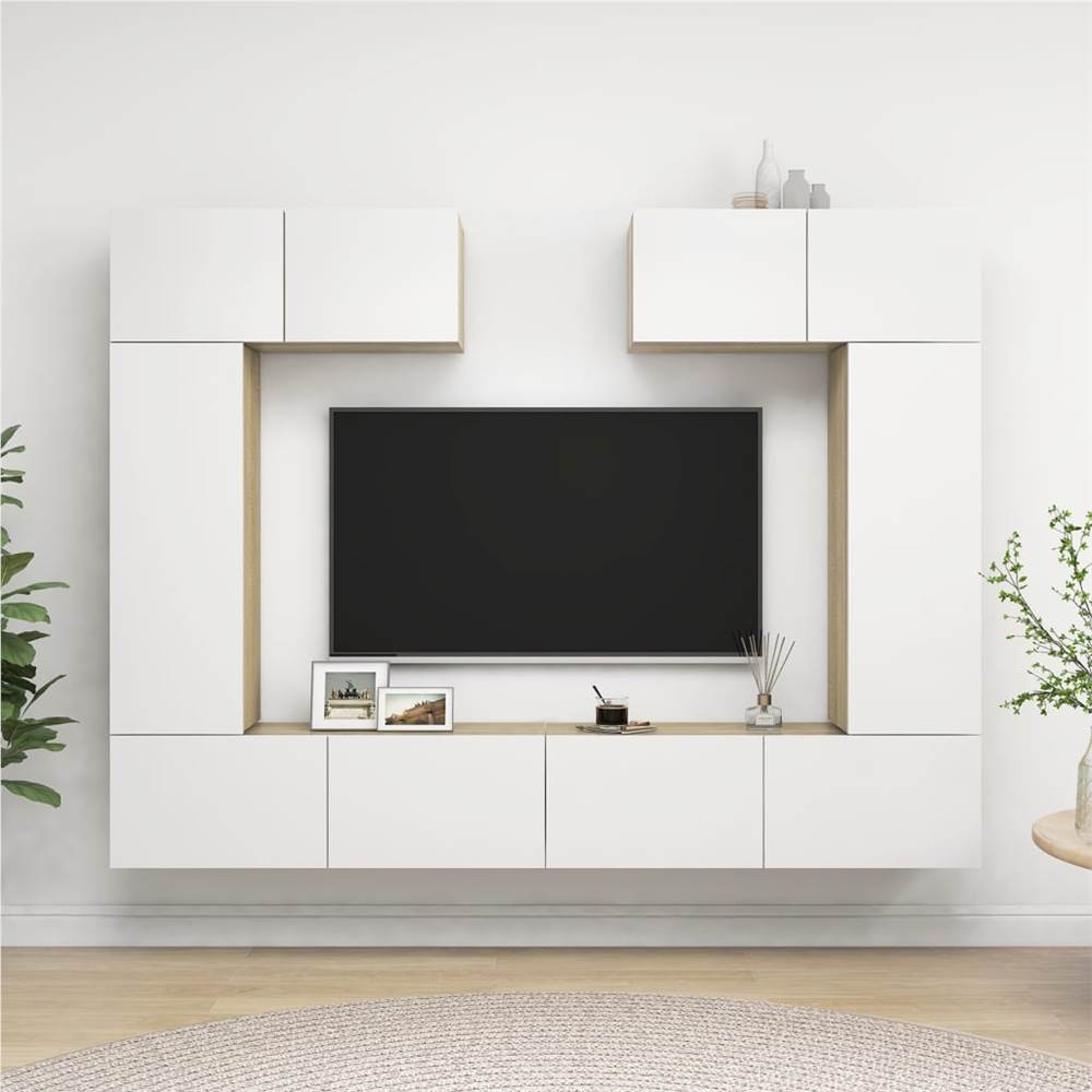 

6 Piece TV Cabinet Set White and Sonoma Oak Chipboard