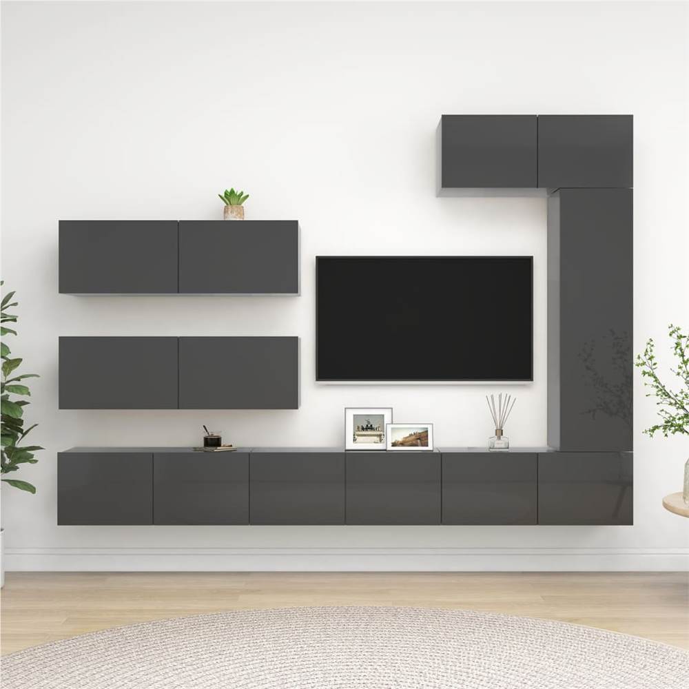 

7 Piece TV Cabinet Set High Gloss Grey Chipboard