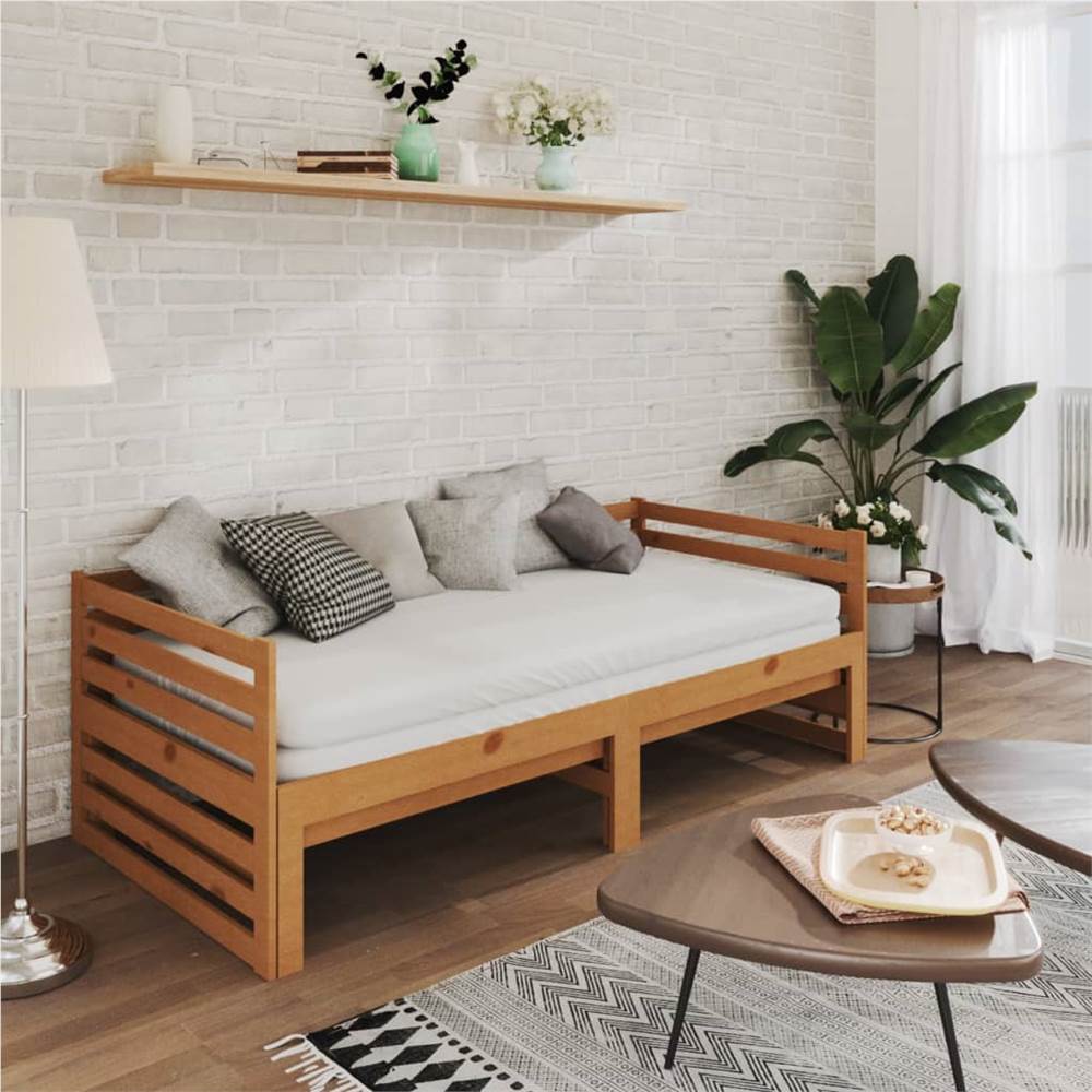 Pull-out Day Bed Honey Brown Solid Pinewood 2x
