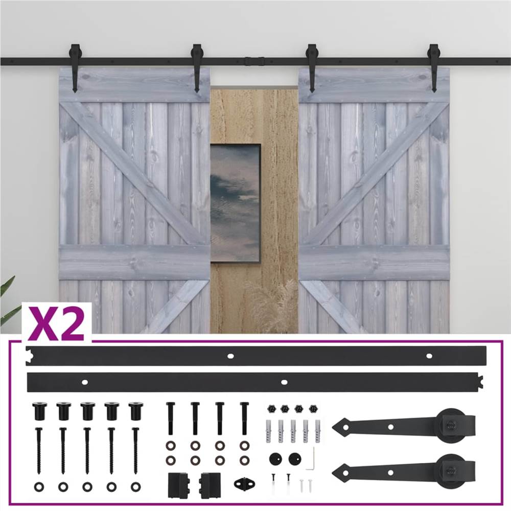

Sliding Door with Hardware Set 100x210 cm Solid Pine Wood Grey