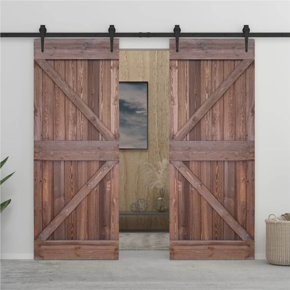 

Sliding Door with Hardware Set 80x210 cm Pine Wood Dark Brown