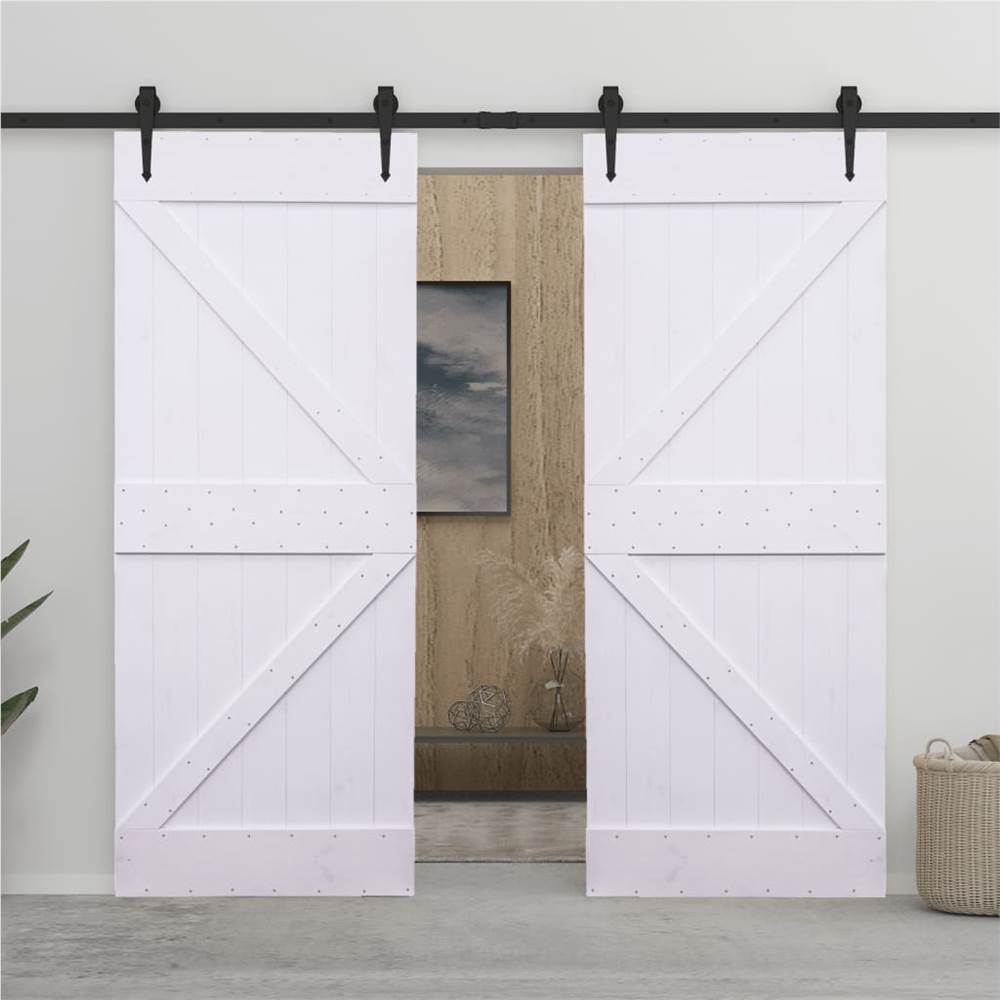 

Sliding Door with Hardware Set 80x210 cm Solid Pine Wood White