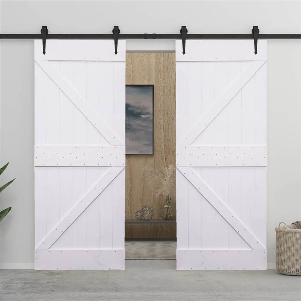 

Sliding Door with Hardware Set 80x210 cm Solid Pine Wood White