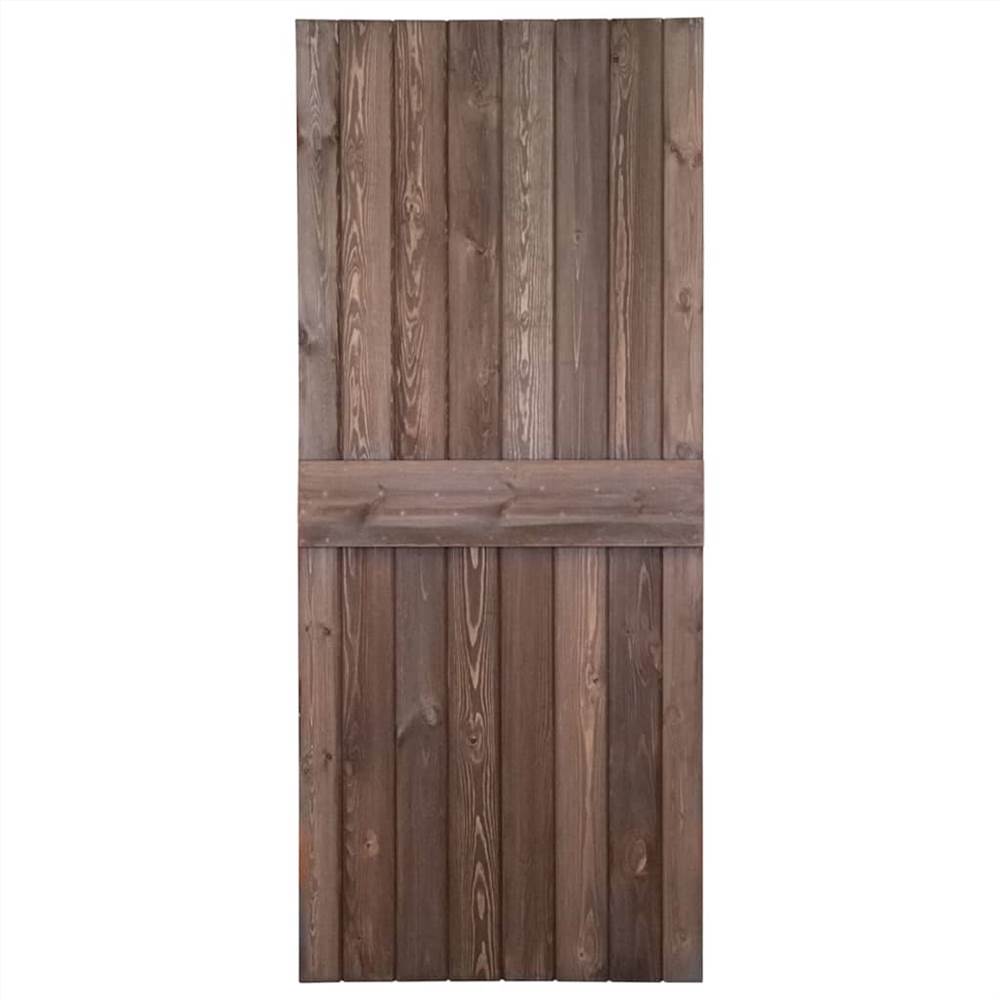 Sliding Door with Hardware Set 90x210 cm Pine Wood Dark Brown