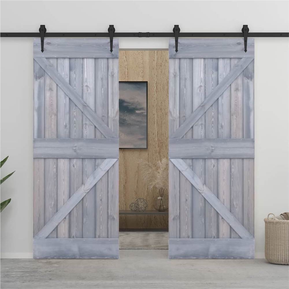 

Sliding Door with Hardware Set 90x210 cm Solid Pine Wood Grey