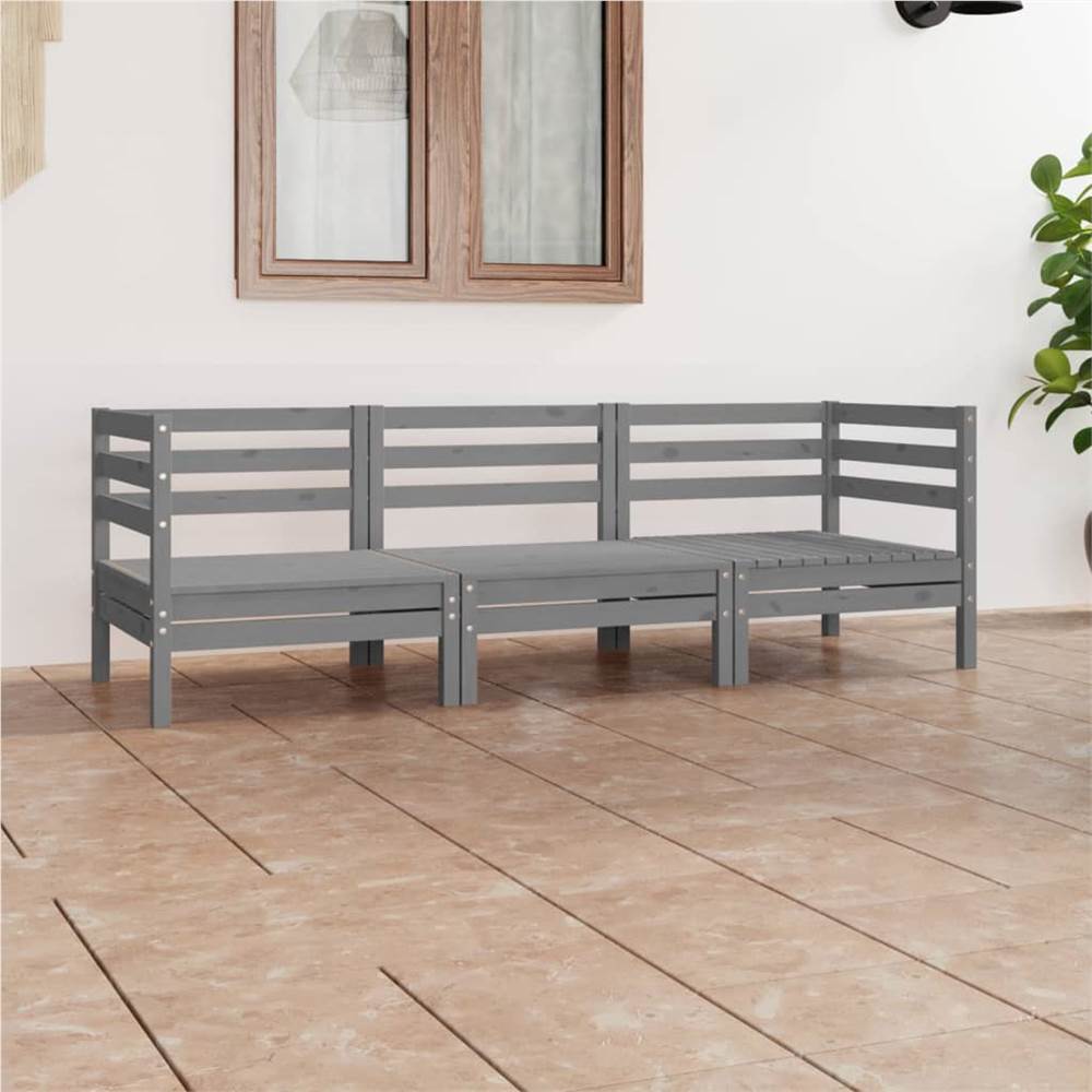 

3 Piece Garden Lounge Set Grey Solid Pinewood