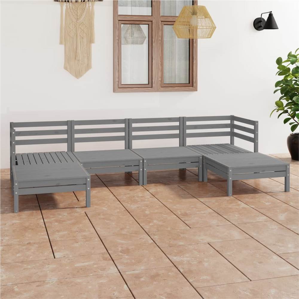 

6 Piece Garden Lounge Set Grey Solid Pinewood