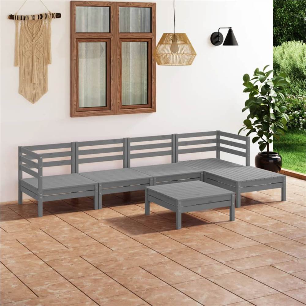 

6 Piece Garden Lounge Set Solid Pinewood Grey