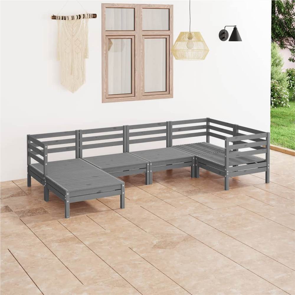 

6 Piece Garden Lounge Set Solid Pinewood Grey