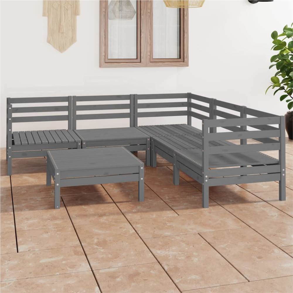 

6 Piece Garden Lounge Set Solid Pinewood Grey