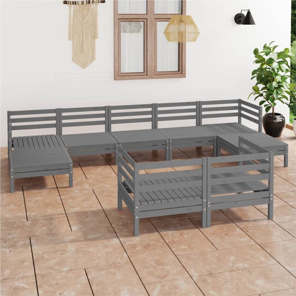 

9 Piece Garden Lounge Set Grey Solid Pinewood