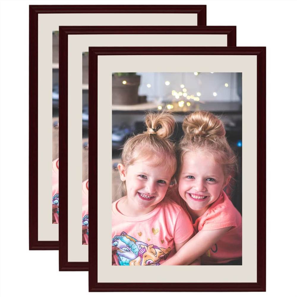 Photo Frames Collage 3 pcs for Wall or Table Dark Red 59.4x84 cm