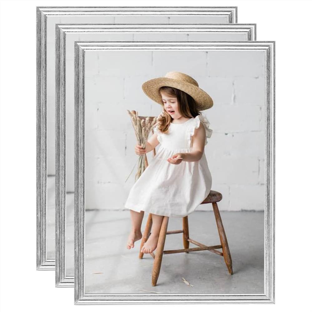 Photo Frames Collage 3 pcs for Wall or Table Silver 40x50cm MDF