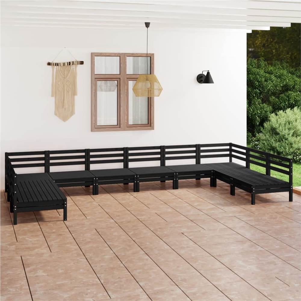 

10 Piece Garden Lounge Set Black Solid Pinewood