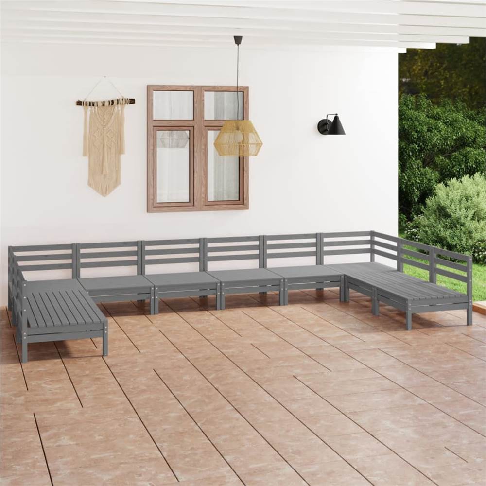 

10 Piece Garden Lounge Set Grey Solid Pinewood