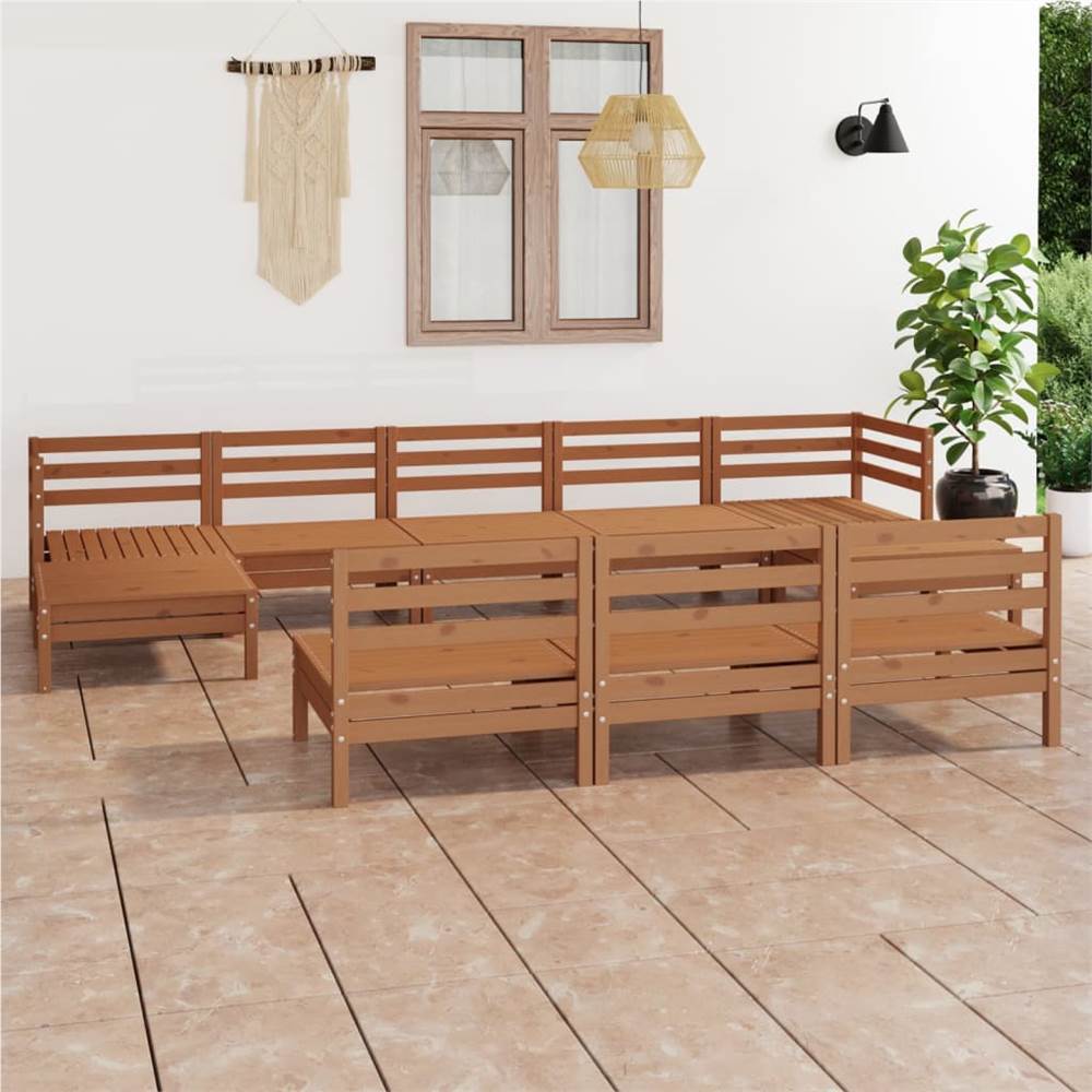 

10 Piece Garden Lounge Set Honey Brown Solid Pinewood