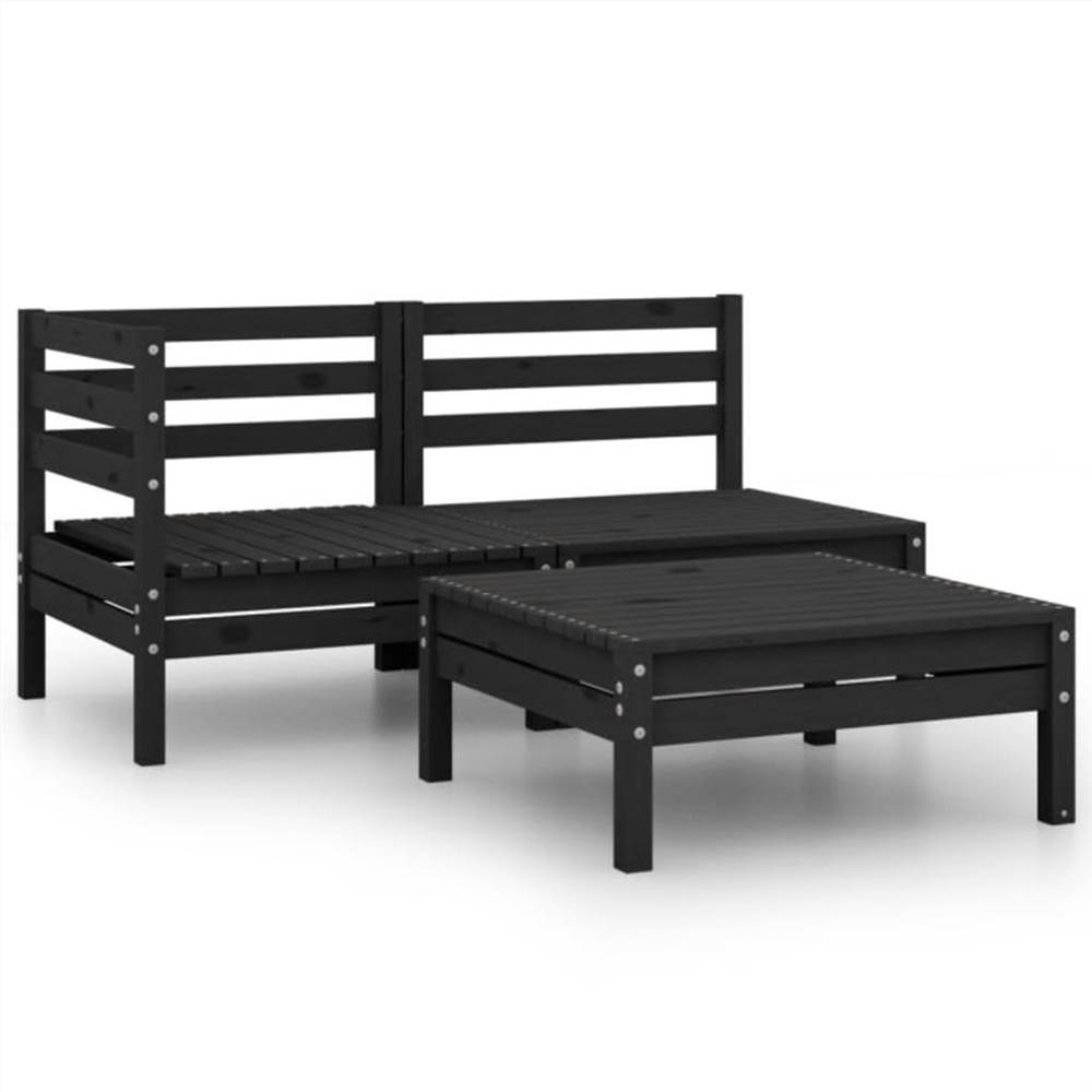 

3 Piece Garden Lounge Set Solid Pinewood Black