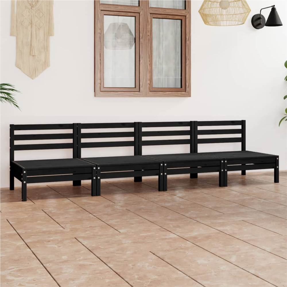 

4 Piece Garden Lounge Set Black Solid Pinewood