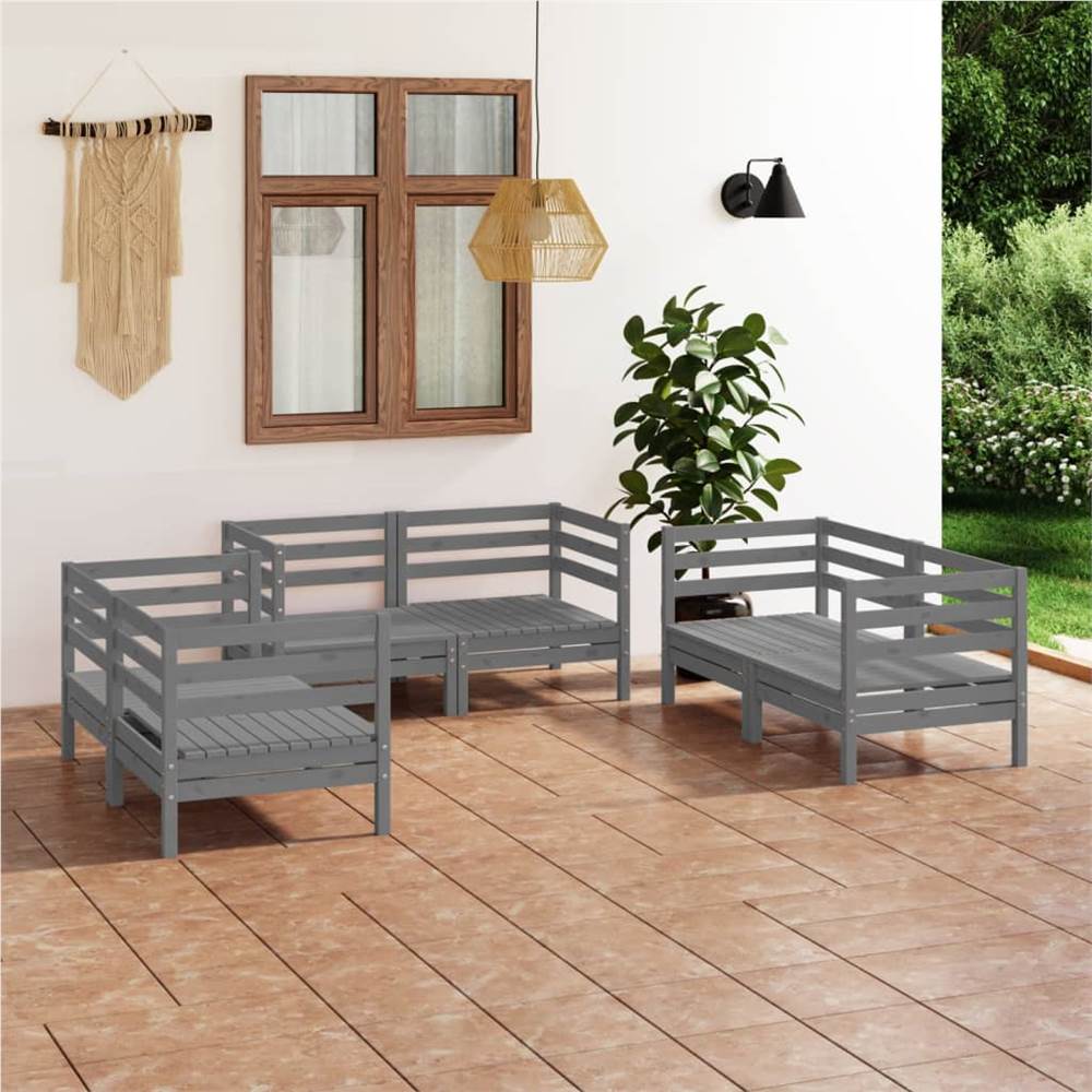 

6 Piece Garden Lounge Set Grey Solid Pinewood