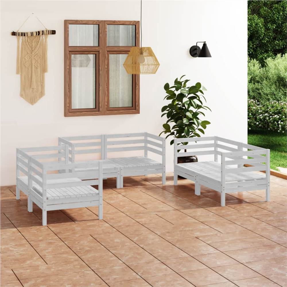 

6 Piece Garden Lounge Set White Solid Pinewood