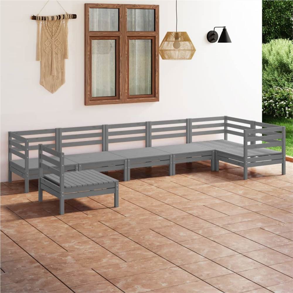 

7 Piece Garden Lounge Set Solid Pinewood Grey