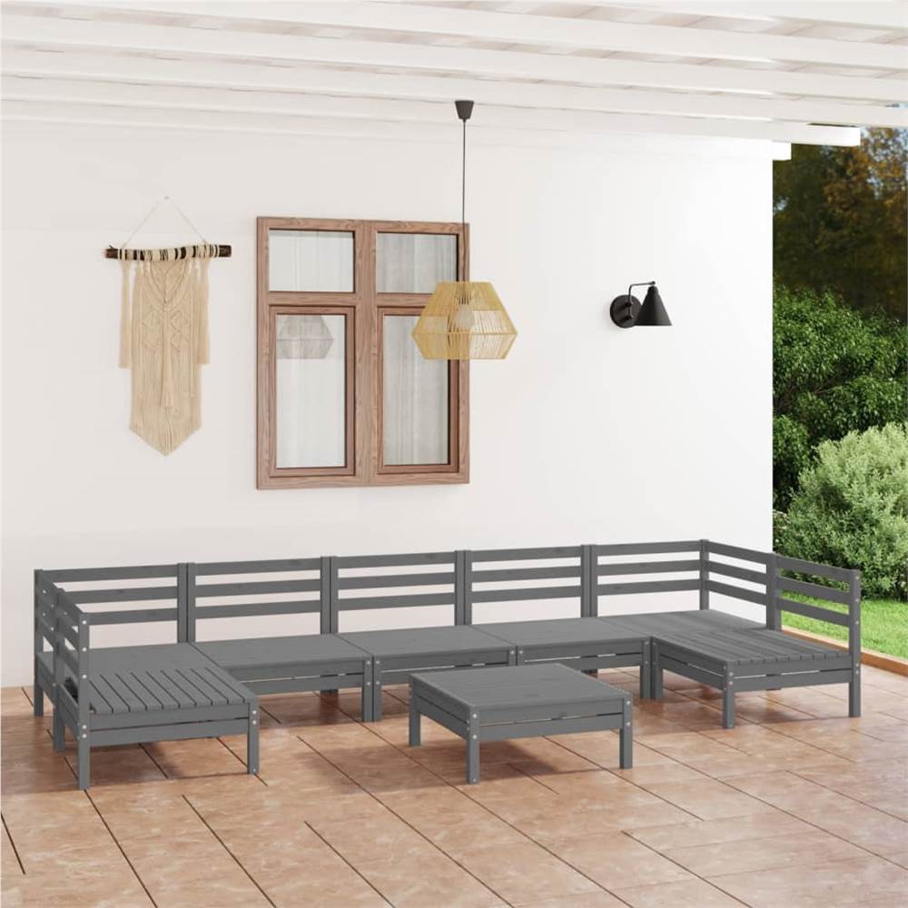 

8 Piece Garden Lounge Set Grey Solid Pinewood