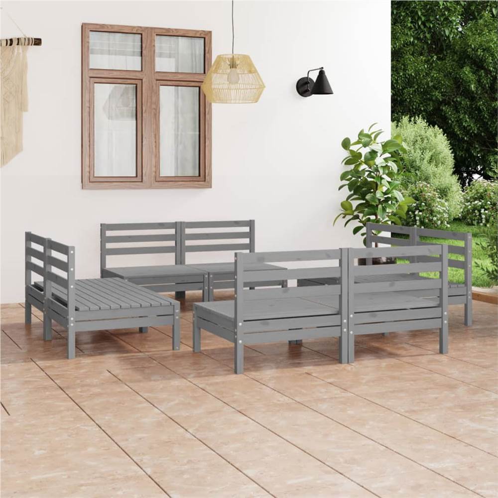 

8 Piece Garden Lounge Set Grey Solid Pinewood