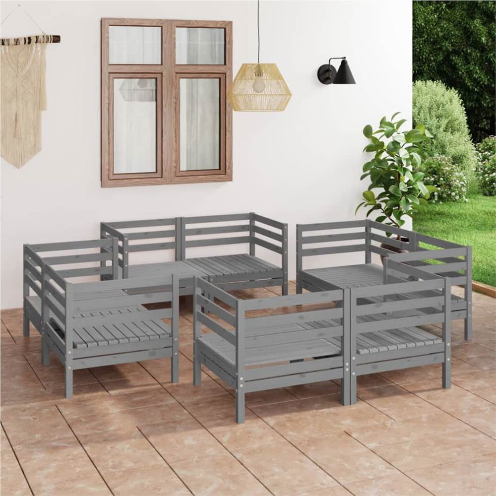 

8 Piece Garden Lounge Set Grey Solid Pinewood