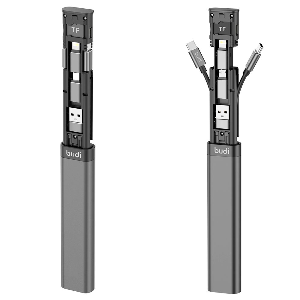 BUDI Multi-function Cable Stick 6 ประเภทสายเคเบิล SIM KIT TF card เครื่องอ่านหน่วยความจำ Phone Cradle - Black