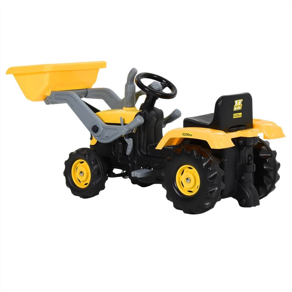 Pedal Tractor with Excavator for Kids Yellow and Black