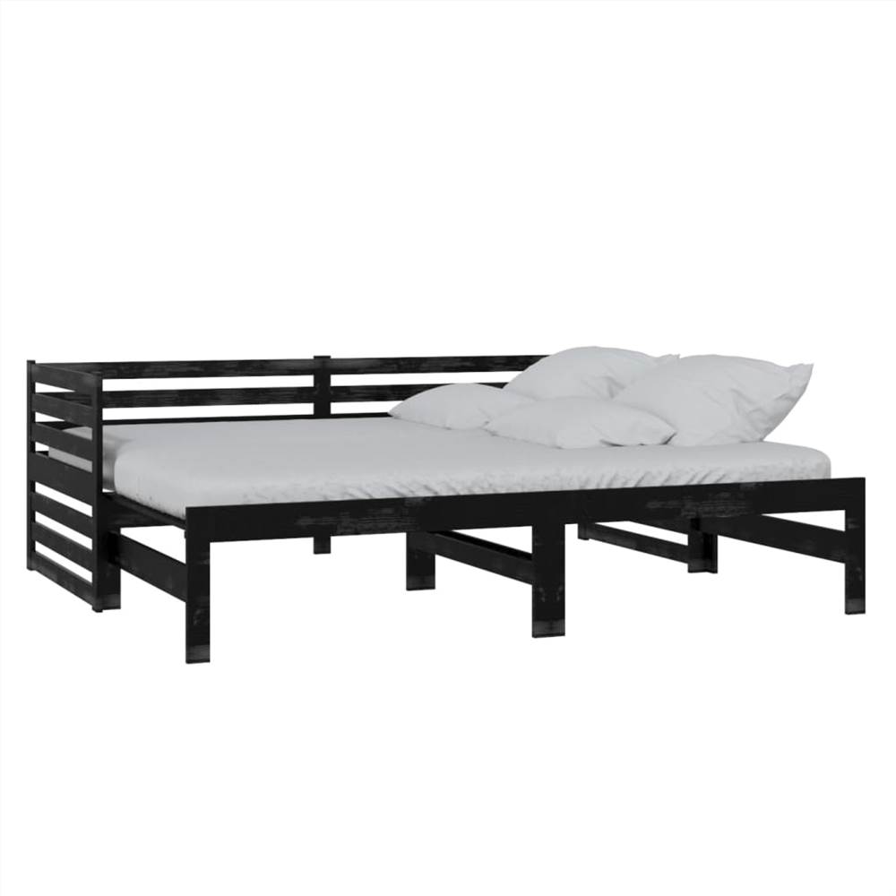 Pull-out Day Bed Black Solid Pinewood 2x