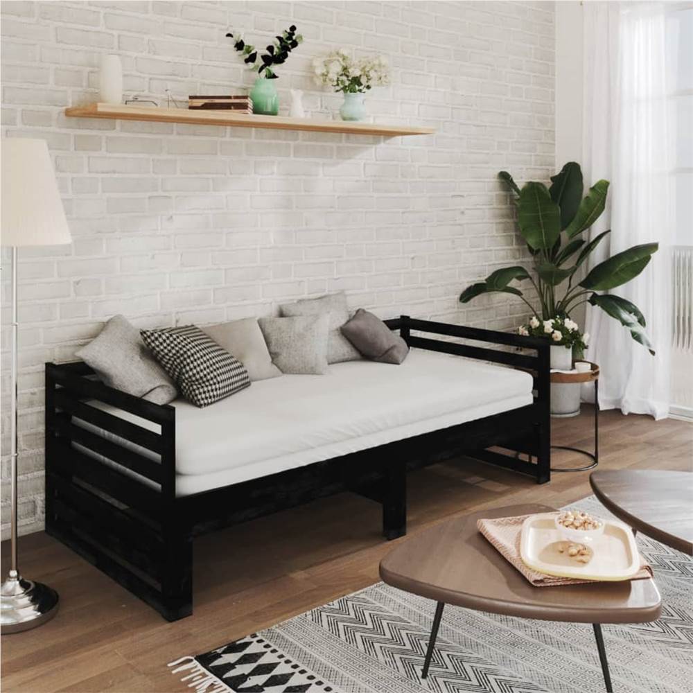 Pull-out Day Bed Black Solid Pinewood 2x