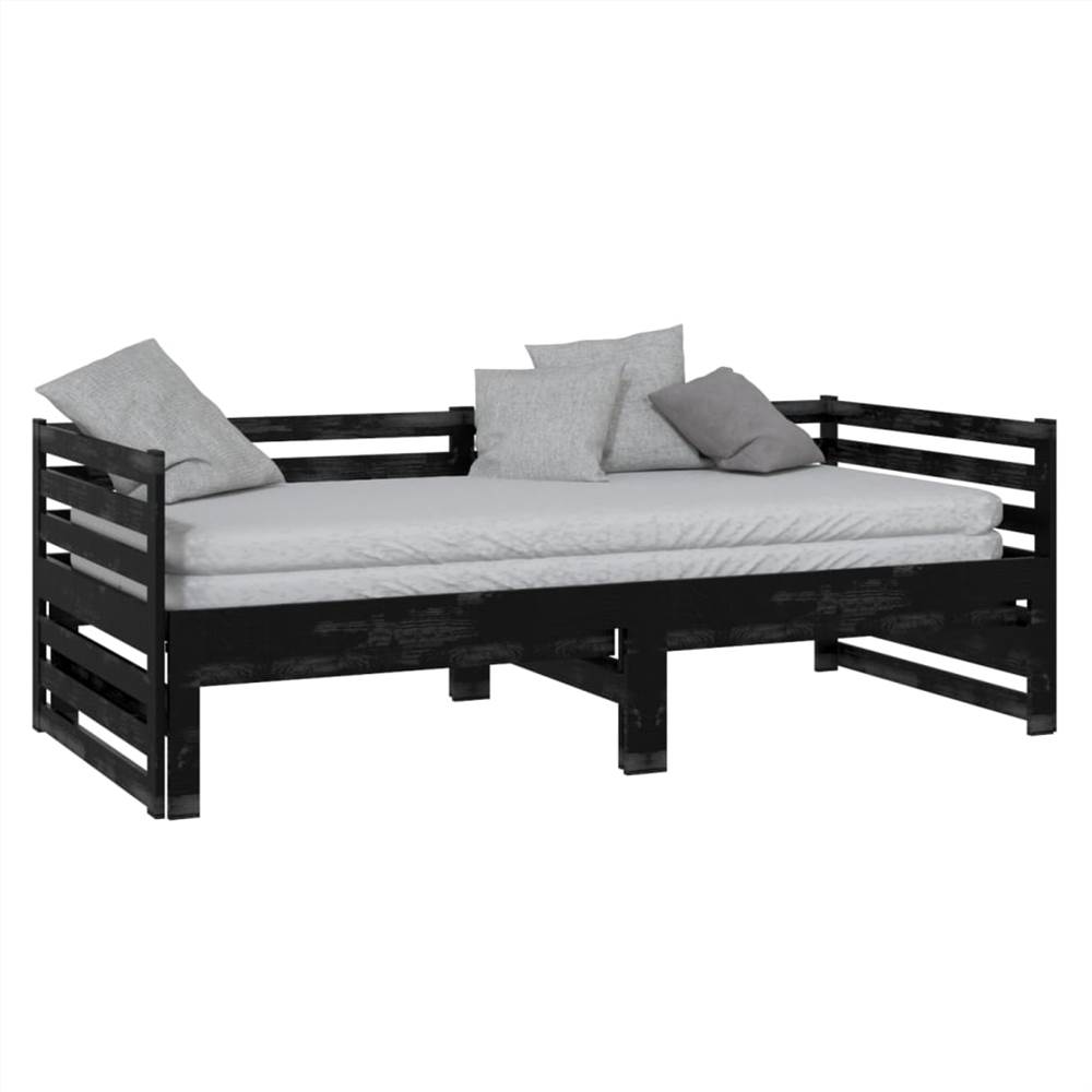 Pull-out Day Bed Black Solid Pinewood 2x