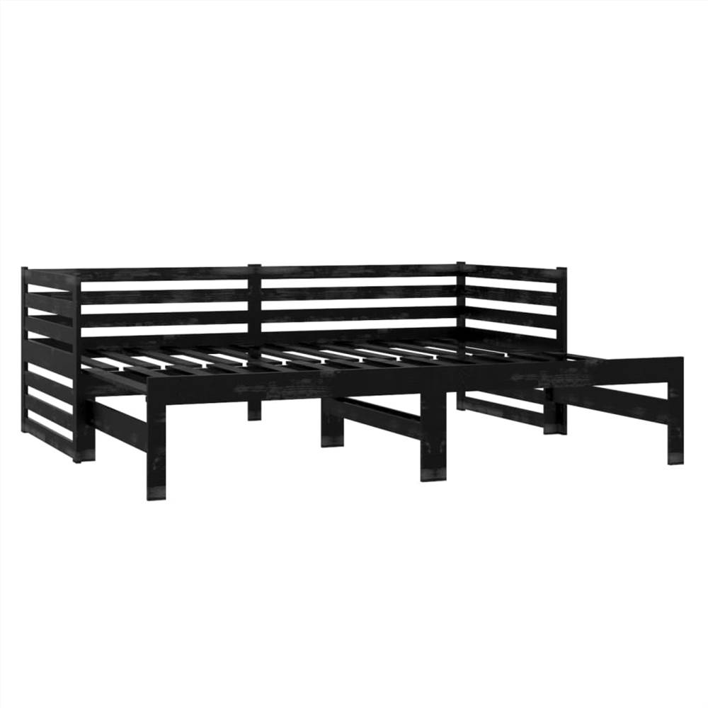 Pull-out Day Bed Black Solid Pinewood 2x
