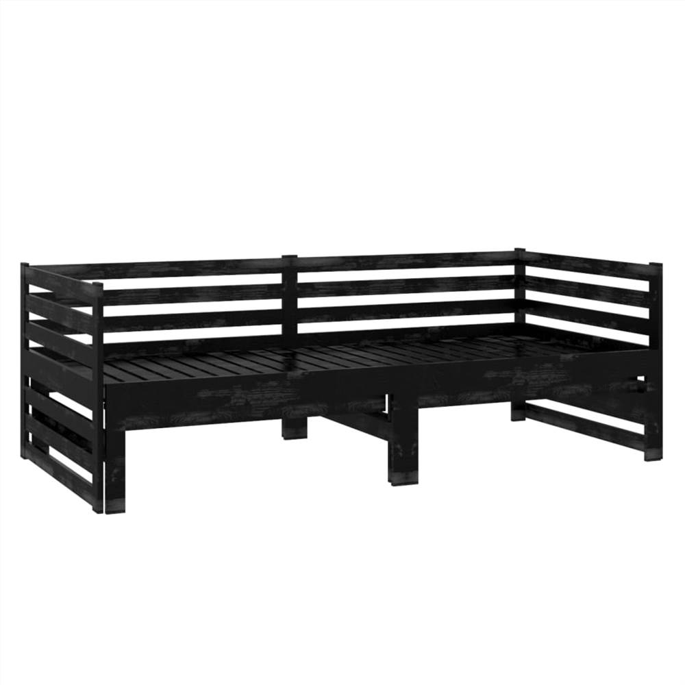 Pull-out Day Bed Black Solid Pinewood 2x