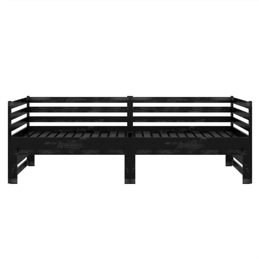 Pull-out Day Bed Black Solid Pinewood 2x