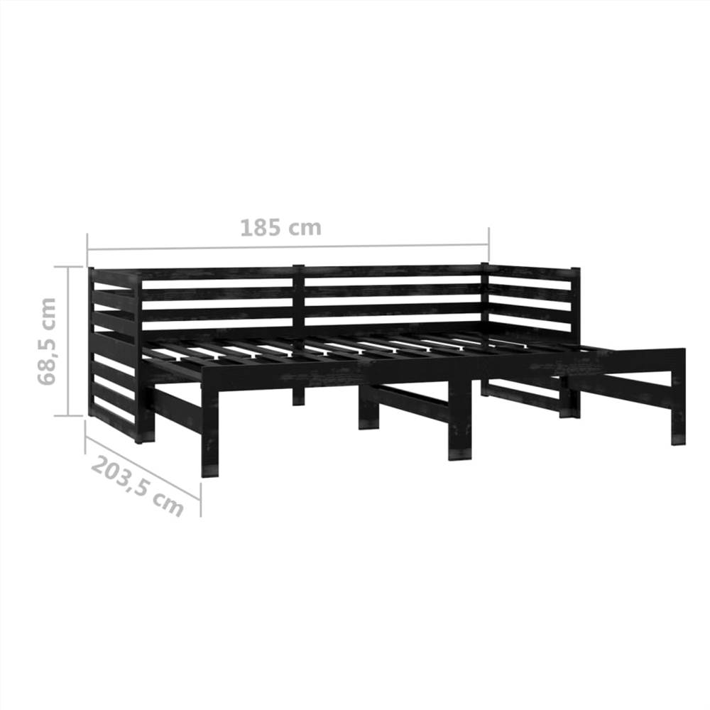 Pull-out Day Bed Black Solid Pinewood 2x