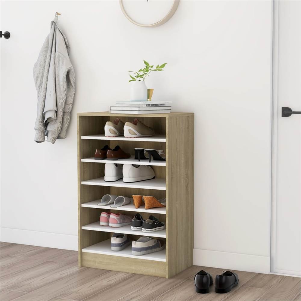 

Shoe Cabinet White and Sonoma Oak 60x35x92 cm Chipboard