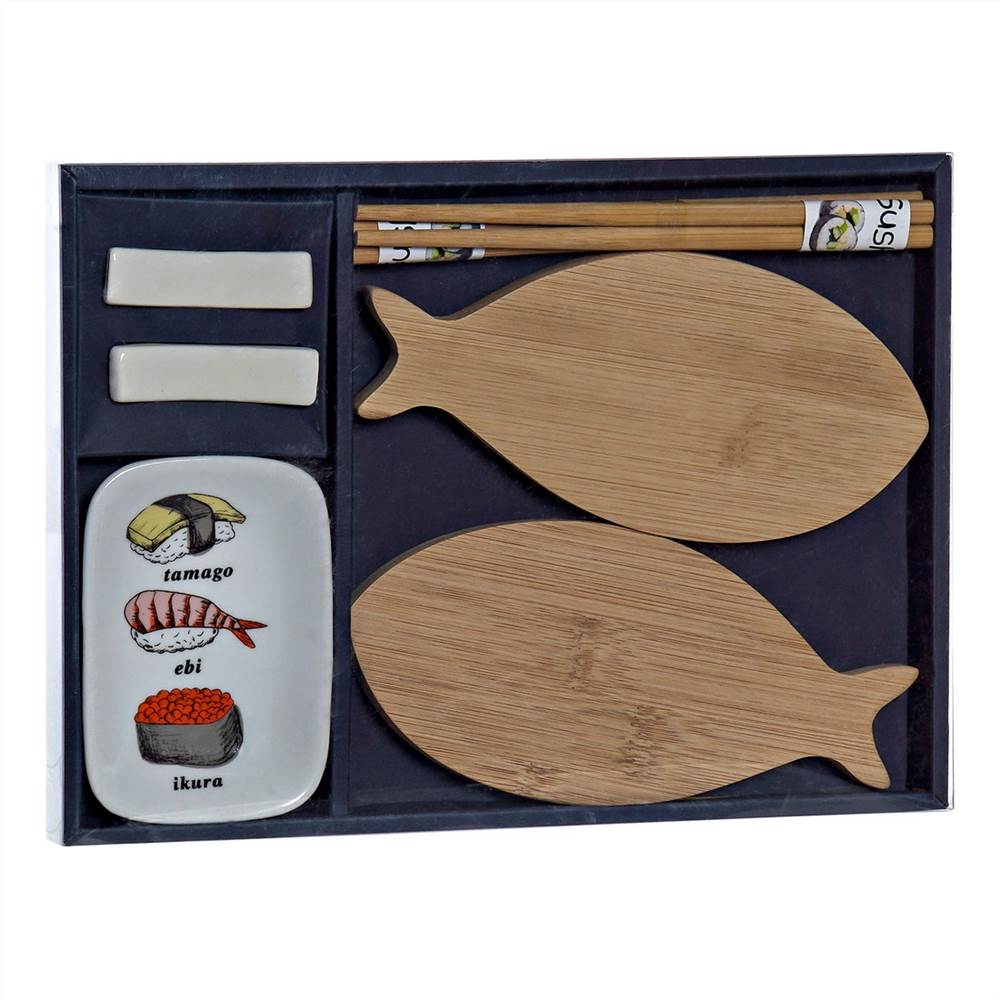 

DKD Home Decor 9pcs Bamboo Porcelain Sushi Set