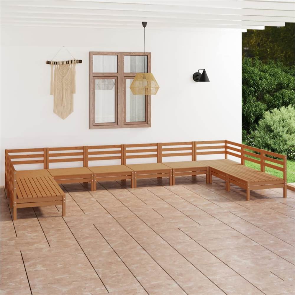 

10 Piece Garden Lounge Set Honey Brown Solid Pinewood