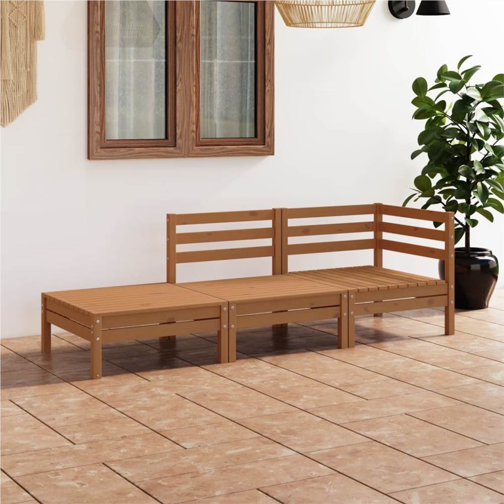 

3 Piece Garden Lounge Set Honey Brown Solid Pinewood