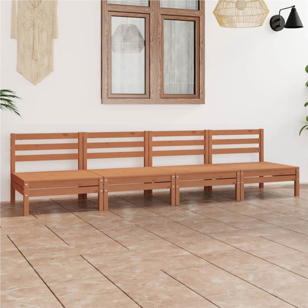 

4 Piece Garden Lounge Set Honey Brown Solid Pinewood