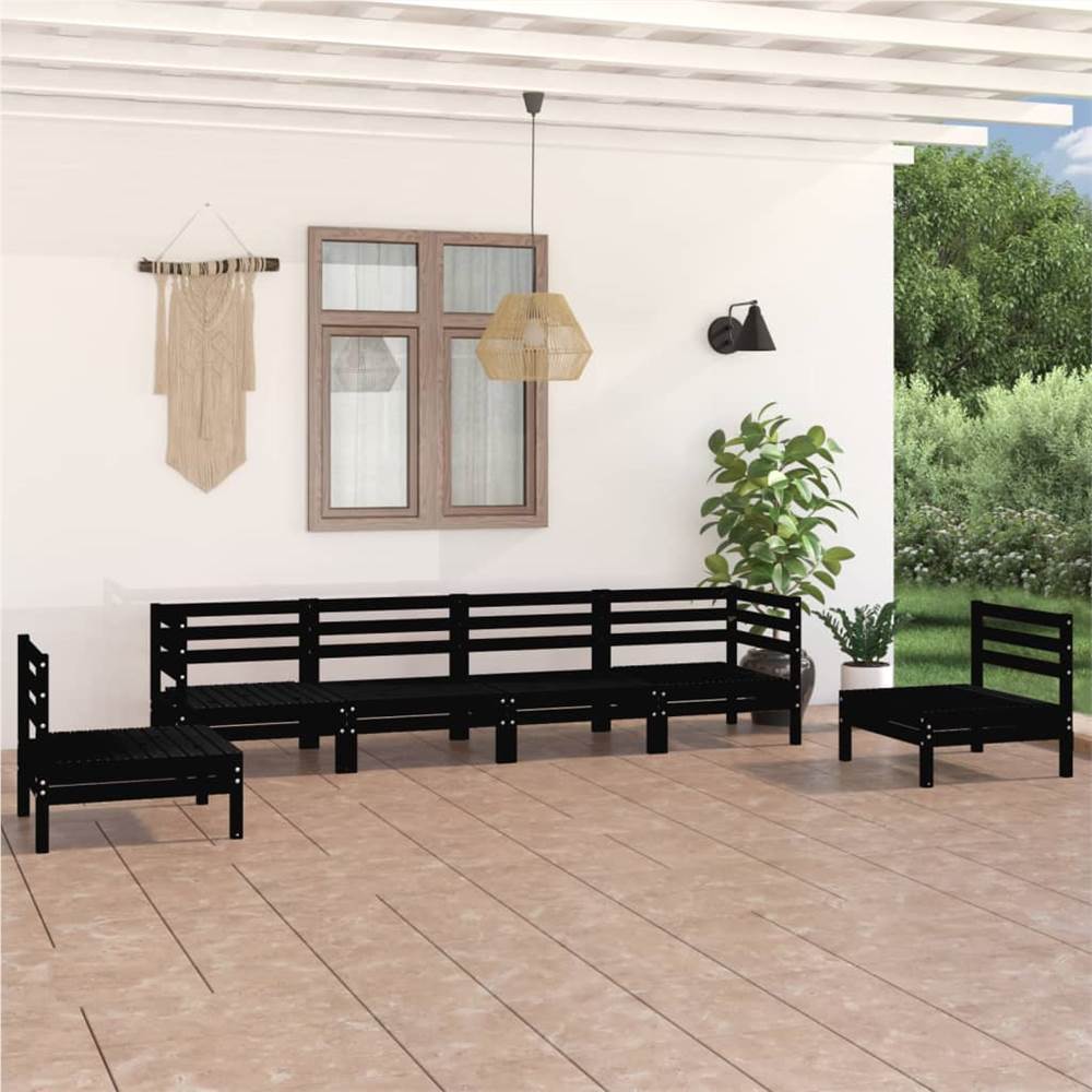 

6 Piece Garden Lounge Set Black Solid Pinewood