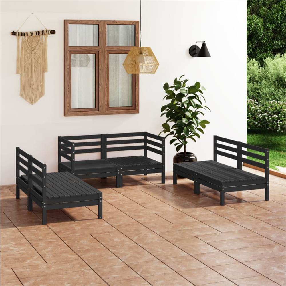

6 Piece Garden Lounge Set Black Solid Pinewood