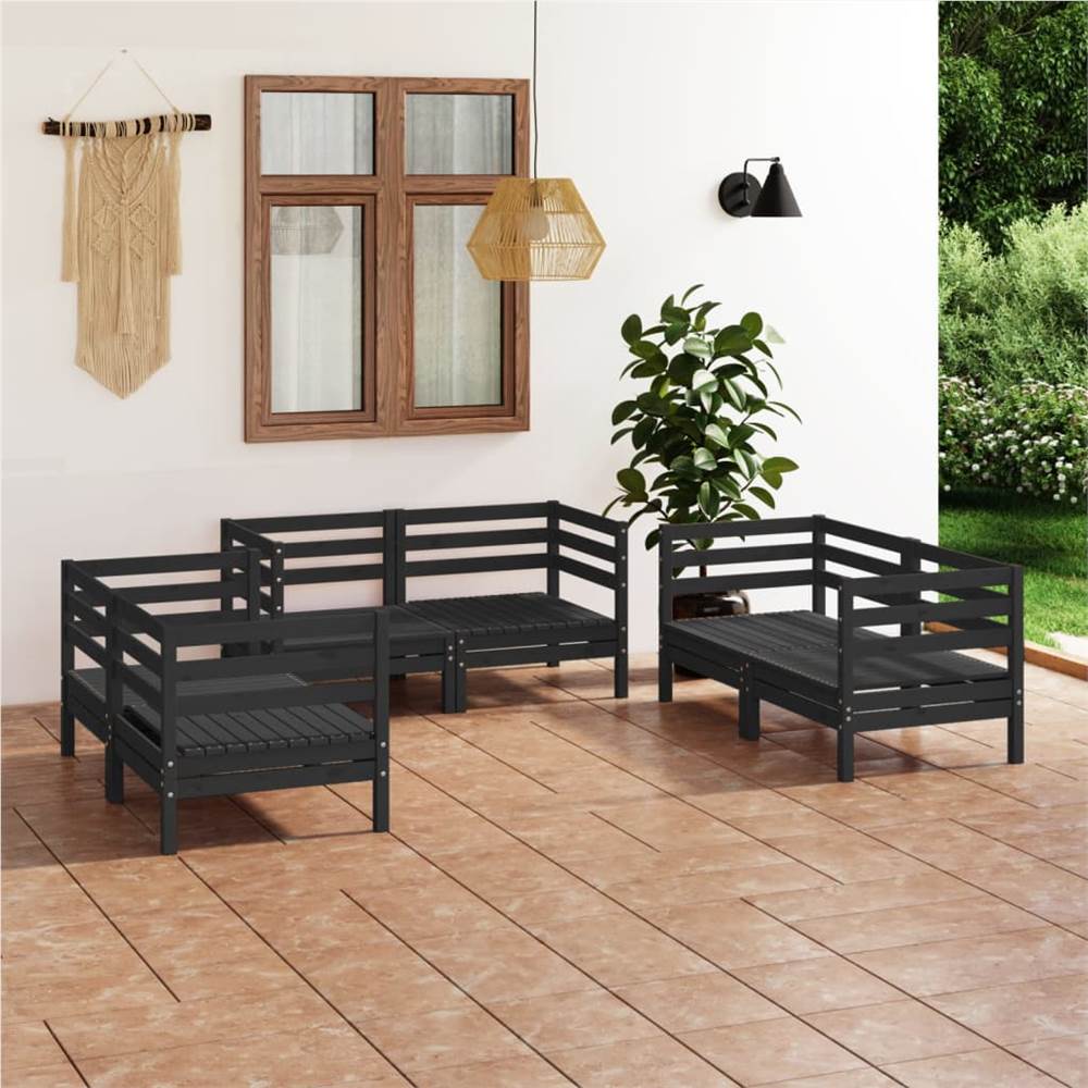 

6 Piece Garden Lounge Set Black Solid Pinewood
