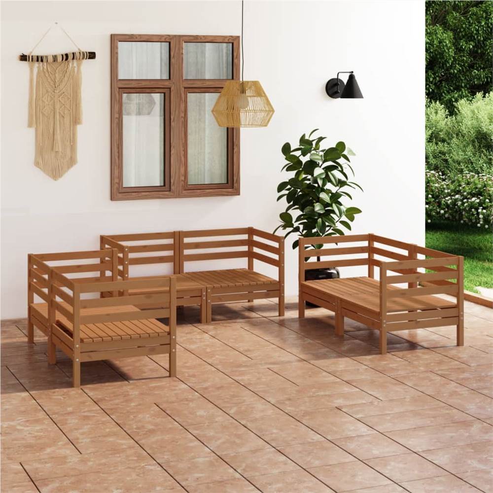 

6 Piece Garden Lounge Set Honey Brown Solid Pinewood