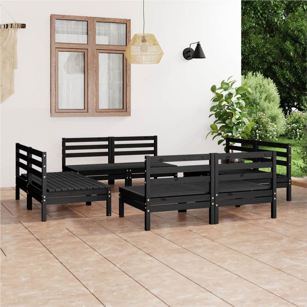 

8 Piece Garden Lounge Set Black Solid Pinewood